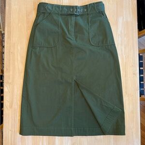 LOFT Olive Green Belted Midi Skirt